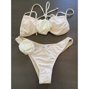 Cream Rose Bikini 2 Pc Swimsuit Womens size M Beach Wedding Romantic Sweet Sexy